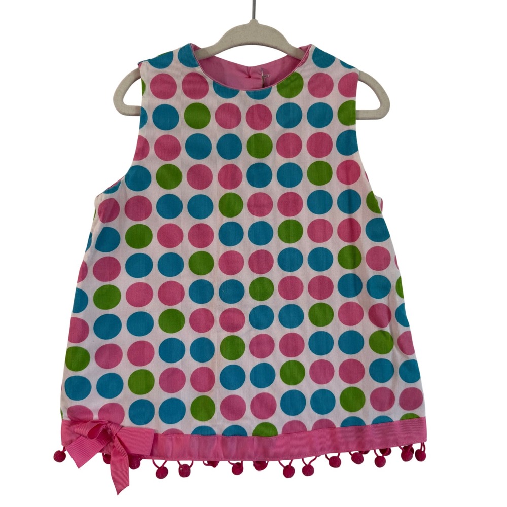 Smartie Britches Tee Sleeveless Corful Polka Dot Top 4T Button Bow Tassel cotton